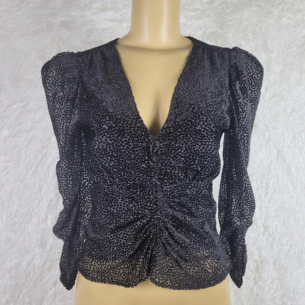 ASTR XS The Label Florence Black Velvet Top Ruched Puff Sleeves Whimsigoth